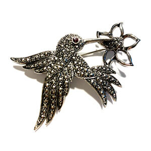 Vintage AVON Brooch Textured Silver Metal Marcasite Look Hummingbird Bird Pin